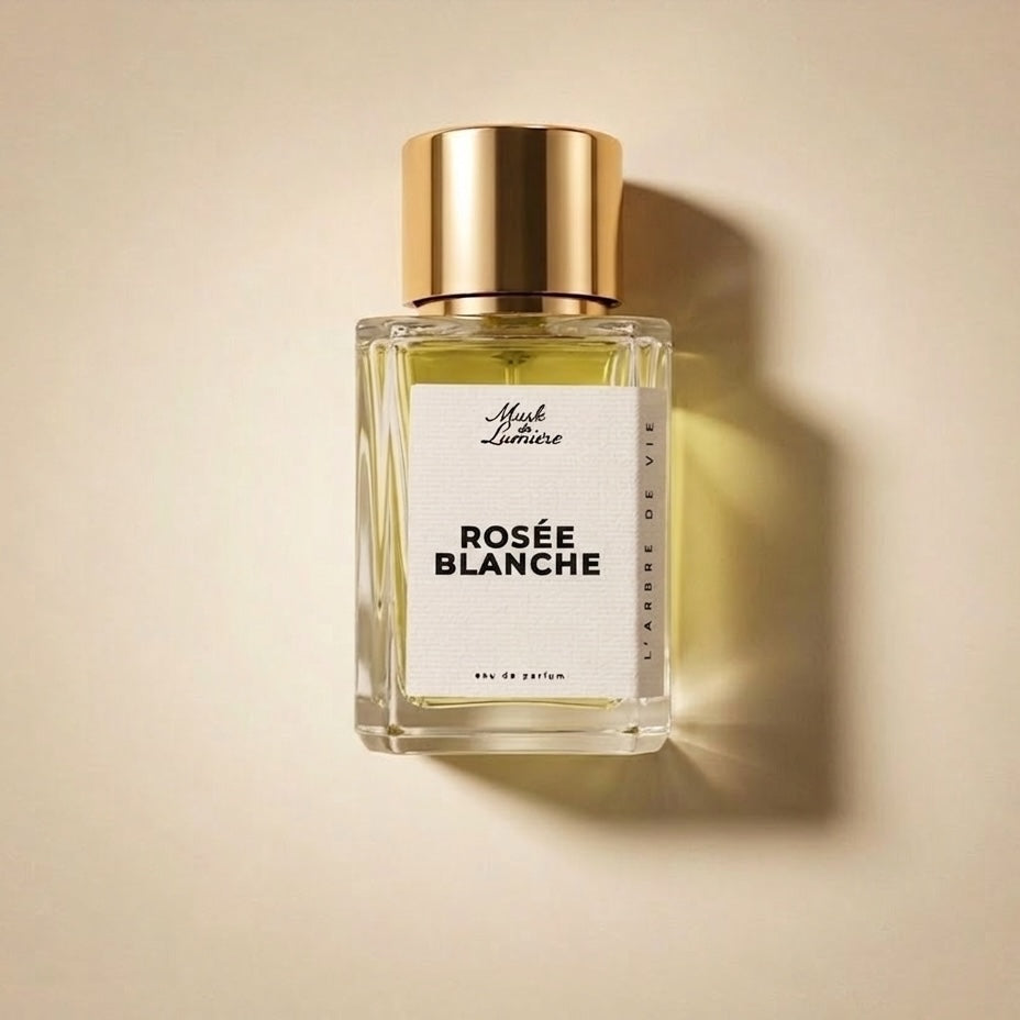 Rosée Blanche eau de parfum bottle, the white rose chapter of L'Arbre de Vie