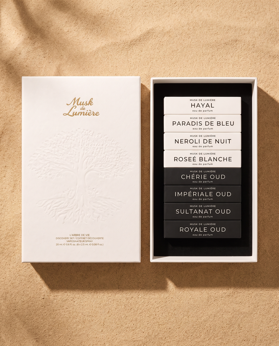 El Set de Descubrimiento: ocho capítulos de 2.5 ml en el coffret blanco