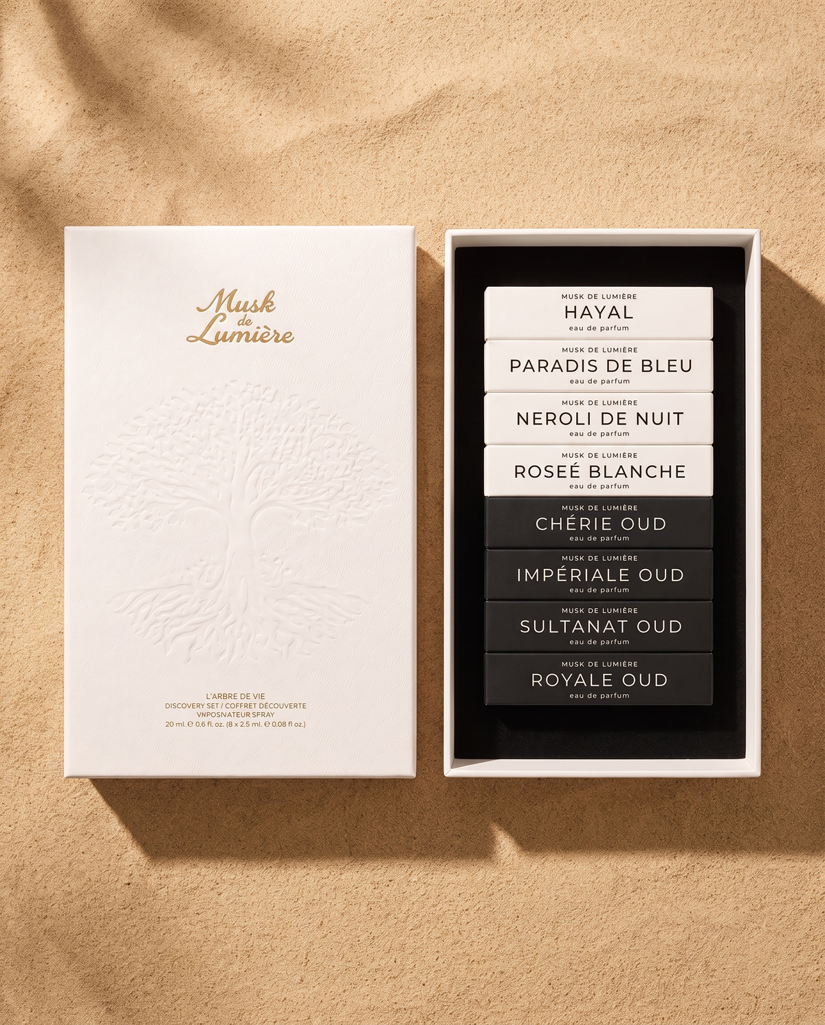 The Discovery Set: the eight 2.5 ml sprays of L'Arbre de Vie in their coffret